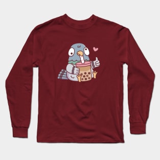 Cute Pigeon Loves Boba Tea Long Sleeve T-Shirt